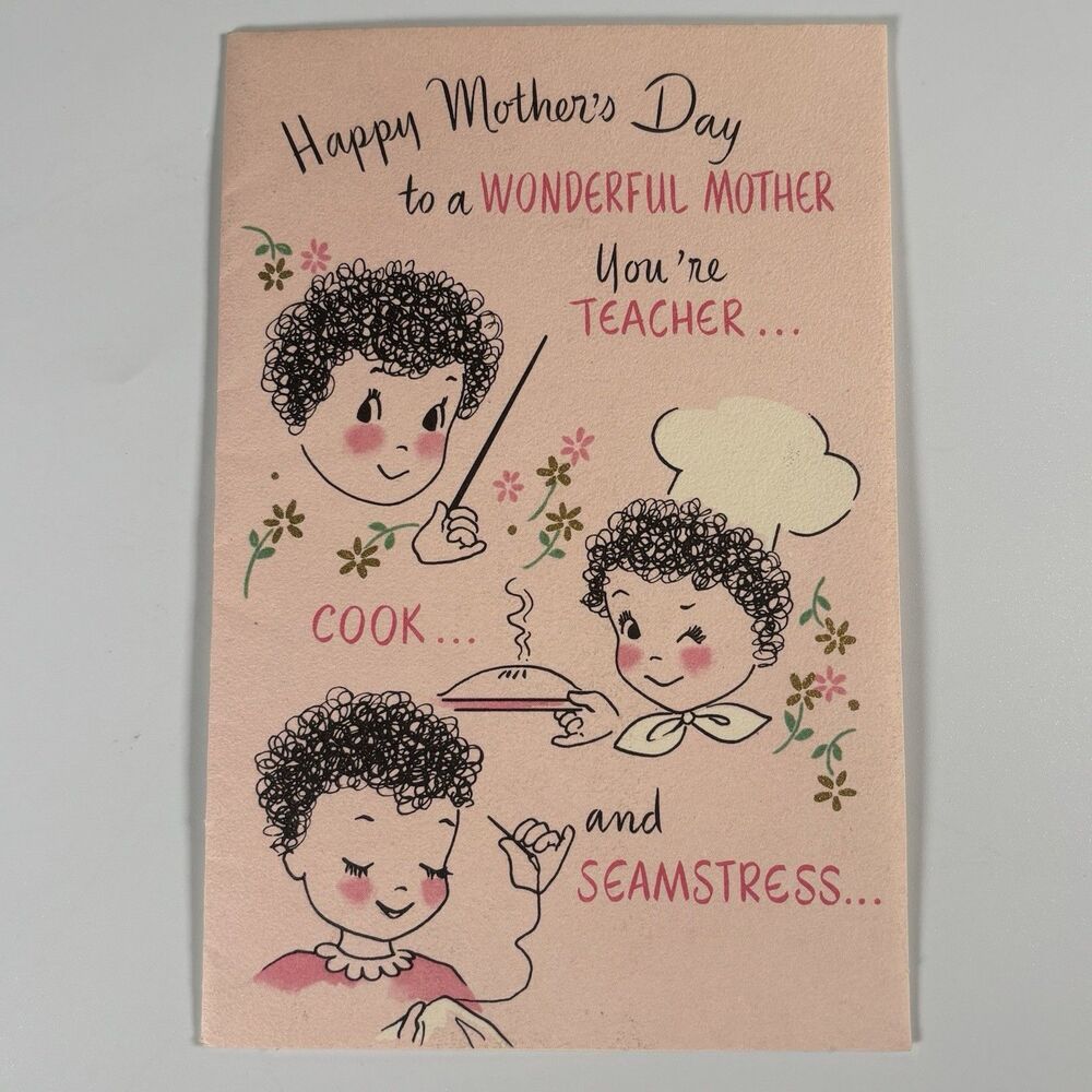 Vintage Mother’s Day Card Teacher Cook Nurse Rust Craft Handwritten Note MCM Art